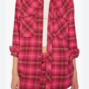 MOTHER Lazy Sunday Rebel Oversized Plaid Shirt XS